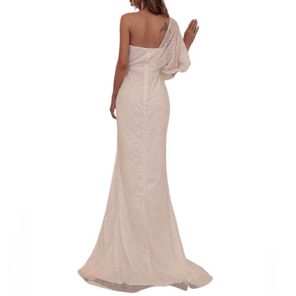 Chic One-Shoulder Off White Gown - Picture 3 of 6